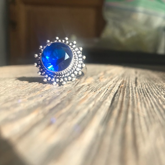 NWOT sterling silver London blue topaz quartz boho mendi style cocktail ring - Picture 5 of 11